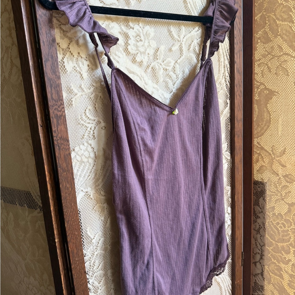 Free People Lavender Bodysuit with Floral and Lace Detail